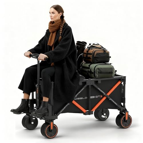 WISELD GT3 Electric Wagon Cart with Seat, Dymanic Load 551LBS/Static 771LBS All Terrain Wagon, Reverse Function, Precision Steering, 2 Modes for Shopping, Sports, Garden, Camping