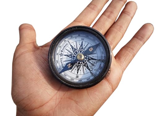 Brújula de bolsillo de latón con sundial y caja de cuero miniatura 5