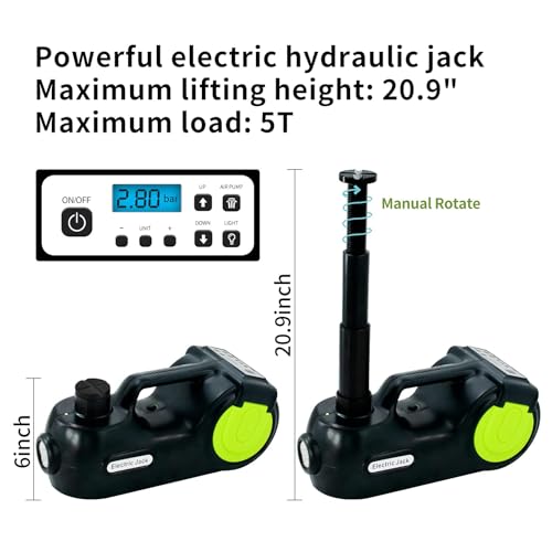 Image of E-HEELP Electric Car Jack Kit 5Ton 12V Hydraulic (Lifting Range: 6.1-20.86 inch) with Impact Wrench & Inflator for Car SUV Sedan MPV with LCD & Tire Pressure Display