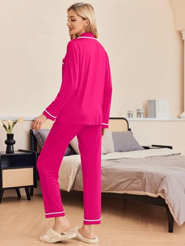 Image of Ekouaer Pajamas Women's Long Sleeve Sleepwear Soft Button Down Loungewear Pjs Lounge Set Nightwear XS-XXL