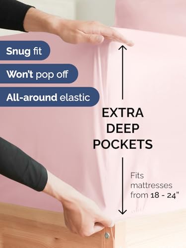 Image of Extra Deep Split King Fitted Sheet - Single Fitted Sheet - Lavender Pink | Easily Fits 18 inch to 24 inch Mattress, Soft, Wrinkle Free, Breathable & Comfy, Extra Deep Pockets Hotel Luxury Fitted Sheet