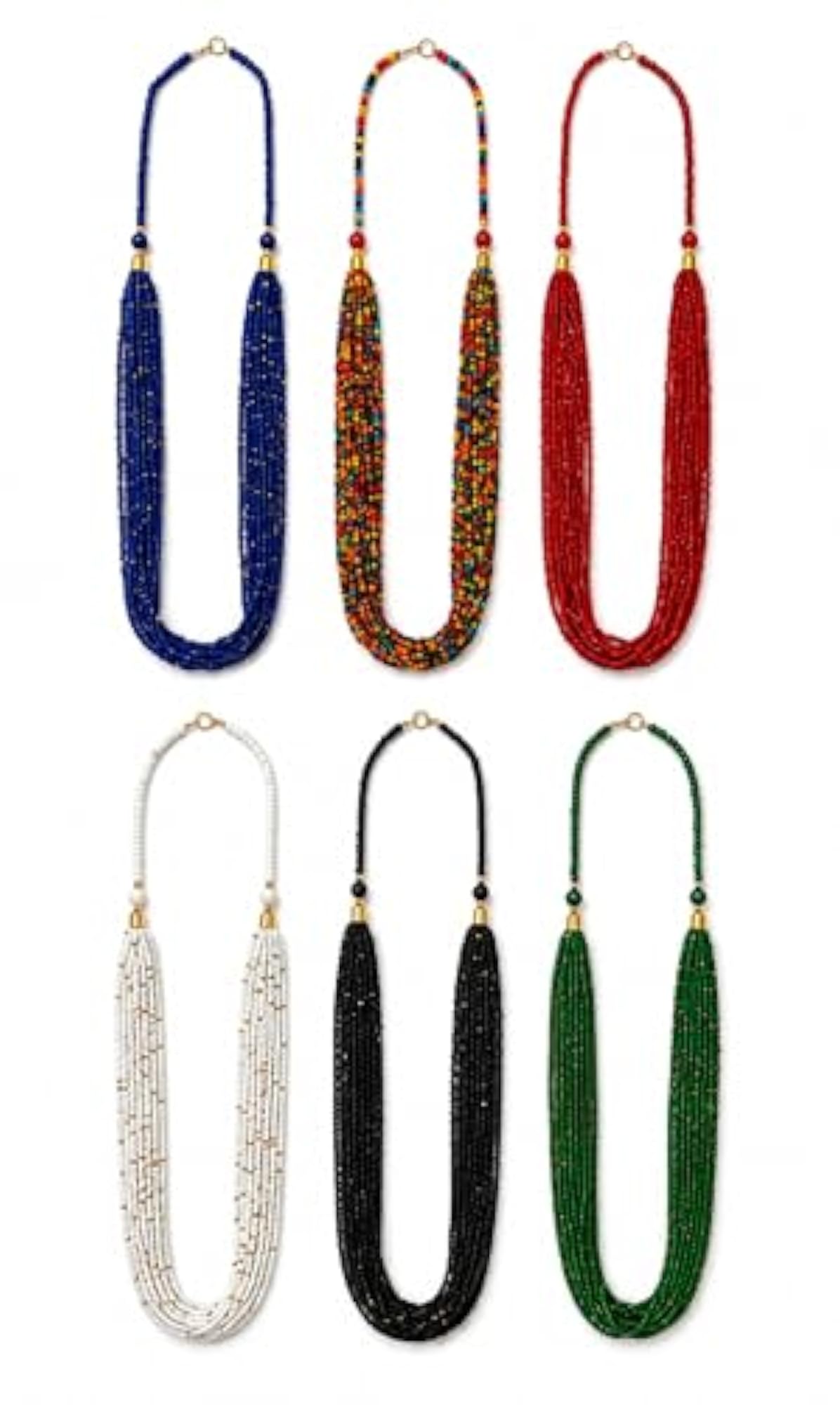 Multi-Strand Seed Bead Necklace Combo, Colorful