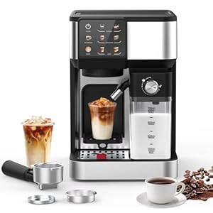 Rebonique One-Touch Espresso Machine with Automatic Milk Frother, 20 Bar Coffee Maker for Espresso, Cappuccino & Latte Maker, Stainless Steel, 2L Removable Water Tank, 700ml milk Reservoir, Black