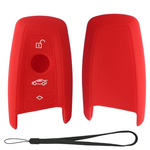 Velsman Compatible with BMW Trapezoid Style Key FOB Silicone Case Cover Protector Holder with Wrist Strap - 3 Buttons - Please DOUBLE CHECK Your Key CONFIGURATION and SHAPE(Red)