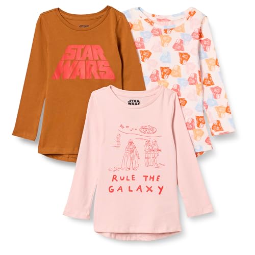 Amazon Essentials Disney | Marvel | Star Wars | Frozen | Princess Girls and Toddlers' Long-Sleeve Tunic T-Shirts, Pack of 3