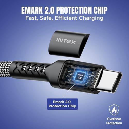 Image of Intex Speed Max 65W Fast Charging Braided Type C to Type C Cable, 480Mbps, Trangle Free, Data Sync Cable Compatible For Laptop, BT Speaker, Mobile, Tablet, TWS & Other Type C Devices- Black