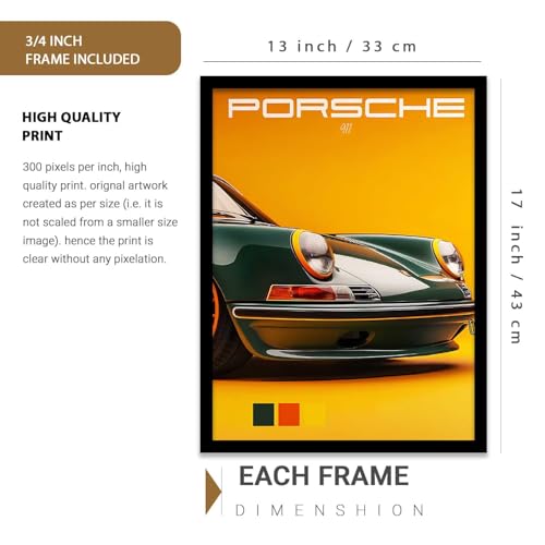 Image of HOTHOUSE Big Porsche 911 Car Framed Posters Gift Items for Boys Room Wall Decoration Bedroom Living Room Office Studio Decor | Car Poster Frame for Wall Decor Set Of 3 Size(13X17 inch)