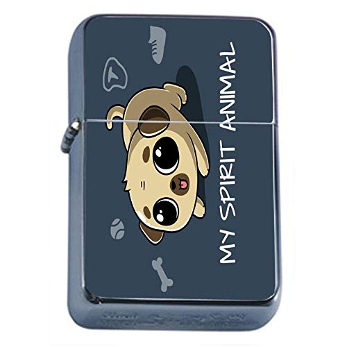 Pug Spirit Animal Flip Top Oil Lighter Em1 Smoking Cigarette Silver Case Included