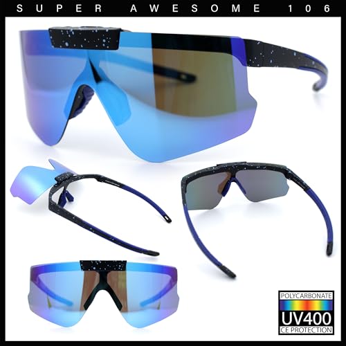 Image of SA106 Polarized Mens Flip Up Rimless Oversized Shield Plastic Sport Sunglasses