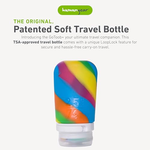 Image of humangear GoToob+ (Medium) | Refillable Silicone Travel Bottle | Locking Lid | Food-Safe Material | Rainbow, Medium (2.5 fl.oz.; 74ml)