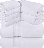 Utopia Towels - 600 GSM 8-Piece Premium Towel Set, 2 Bath Towels, 2 Hand Towels and 4 Washcloths -100% Ring Spun Cotton - Machine Washable, Super Soft and Highly Absorbent (White)