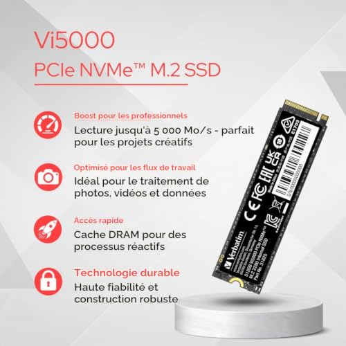 Verbatim Disque Dur Interne SSD Vi5000 512 Go PCIe NVMe M.2 2280