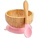 Baby Bowls and Spoons - Baby Bamboo Bowl and Spoon | Silicone Suction | Bamboo Baby Bowls for Baby | Baby Bowls First Stage | Baby Wood Bowls (Pink)