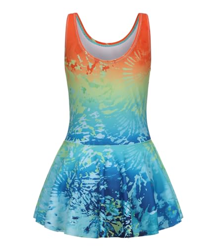 Image of Girls One Piece Swimsuits Leopard Bathing Suit for Kids Hawaiian Swimwear with Skirt Swim Dress 3-16 Years