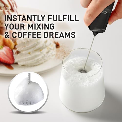 Image of Mini & Mighty Milk Frother Wand - Powerful Handheld Coffee Frother, Battery Operated Drink Mixer - Compact Pocket Size - Detachable Whisk for Latte, Cappuccino, Matcha, Hot Chocolate