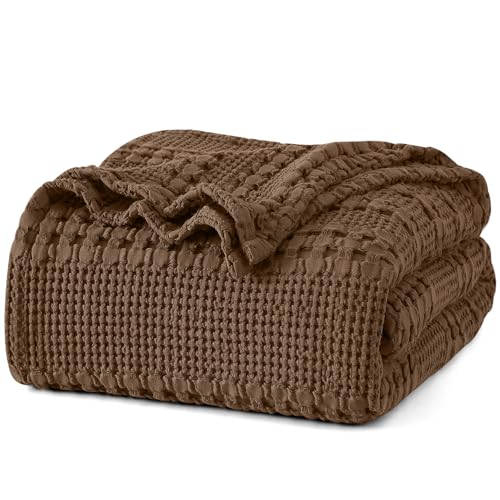 Image of PHF 100% Cotton Waffle Blanket King Size for Bed, Lightweight Breathable and Soft for Summer, Luxury Aesthetic Waffle Weave Blanket for Home Decor & Gifts for Women, 108 inchx90 inch, Chocolate