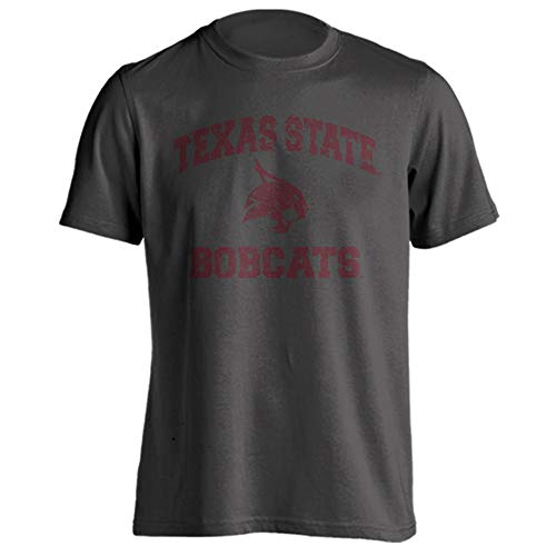 Sport Your Gear Texas State Bobcats Officially Licensed Distressed Retro Vintage Short Sleeve T-Shirt Game Day Tee Spirit Wear Fan Gear Apparel (Charcoal -XL)