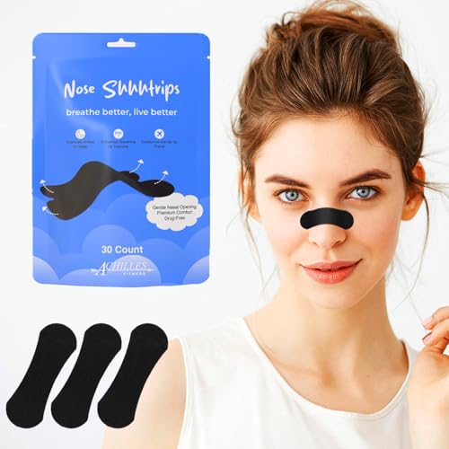 Achilles Fitness Nose Strips - Breathing Strips for Sleep, Drug-Free Nasal Strips for Gentle Nasal Opening, Better Sleep Airflow, Enhanced Exercise Breathing, Premium Comfort, 30 Count