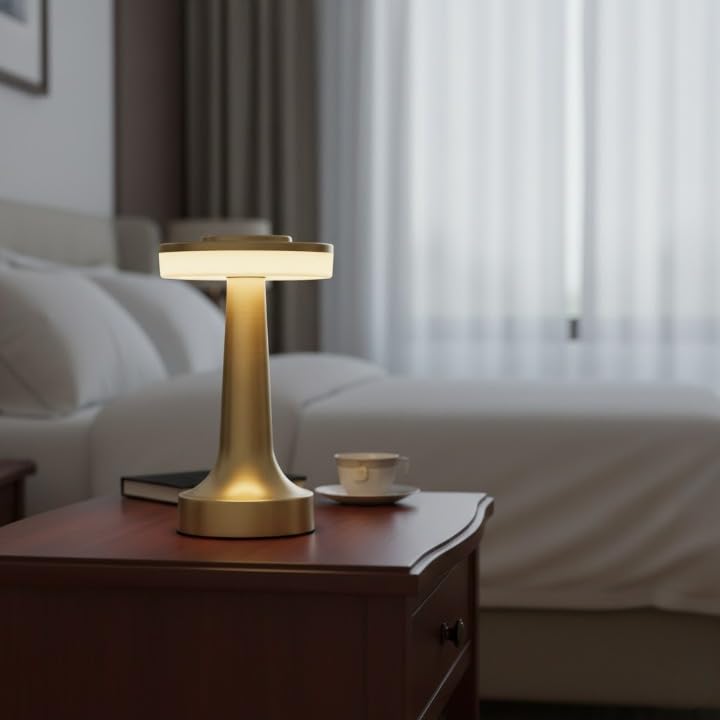 Image of Modern LED Table Lamp, Dimmable Touch Control Bedside Lamp with Warm Light, Rechargeable Wireless Desk Lamp, Minimalist Metal Night Lamp for Bedroom, Living Room, Office Decor, Gold Finish