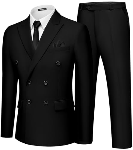 MAGE MALE Men's 2 Piece Suit Elegant Solid Double Breasted Slim Fit Tuxedo Suit with Blazer and Pants