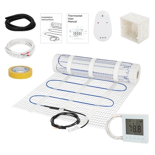 15 Sqft Electric Radiant Floor Heating Mat Kit,120V WiFi Programmable Thermostat, Dual Sensor, cULus Listed, Safe for Wet Areas, Heated Floor System for Tile, Stone, Laminate