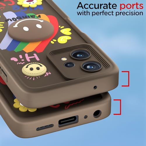 Image of Pikkme Back Cover for Realme 9 Pro 5G | Soft Silicone| Cute Rainbow Smile & 3D Cartoon Flower Design | Shockproof Raised Camera Protection Bumper Case (Brown)