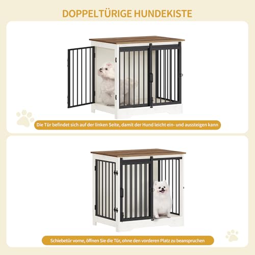 Hzuaneri Hundekäfig Möbel, 69 cm Hundebox, 2 Türen, Moderne Hundekäfig Indoor für kleine/mittlere/große Hunde, Beistelltisch, Hundebox für Zuhause 69 × 49 × 64,5 cm, Weiß Braun DFC84314B