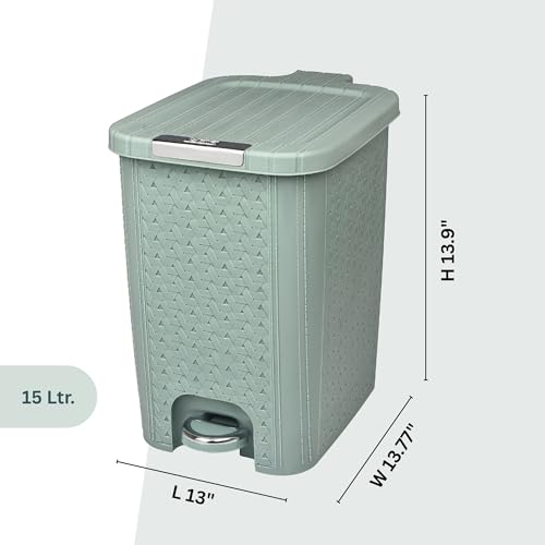 Image of FLAIR Ultra Home Pedal Trash Bin - 15L Large Dustbin with Inner & Lid | Unbreakable Plastic, Odor Control, Lightweight | Non Garbage Smell | Perfect for Bathroom, Kitchen & Office (Mint Green)