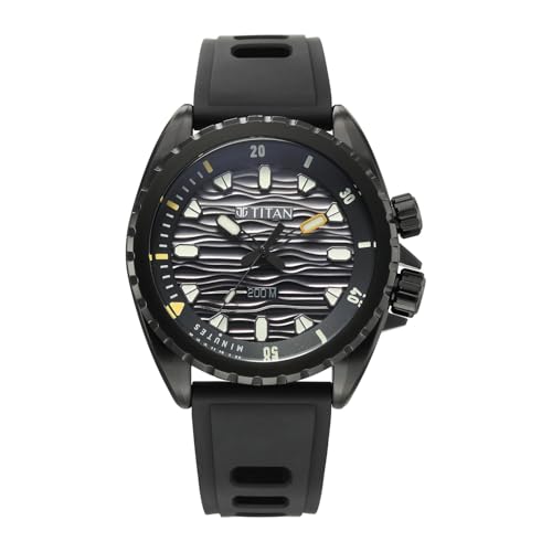 Image of Titan Zero Hour Diver's 200m Analog with Black Dial Black FKM Strap Watch for Men - 10068NP01