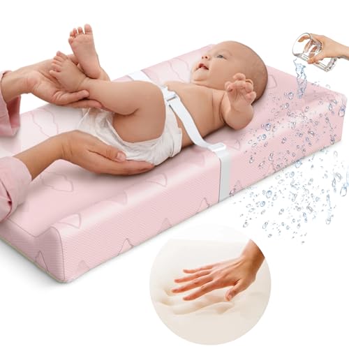 Image of Cotton Baby Changing Pad Waterproof Liner Contoured Diaper Change Pad for Dresser by Sleepah – Breathable & Washable Cover – Three-Sided with Certipur Certified Foam (Pink)