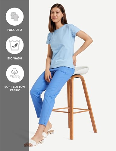 Image of Amazon Brand - Symbol Women Cotton Stretch Regular Fit Round Neck Half Sleeve T-Shirt (Available in Plus Sizes)