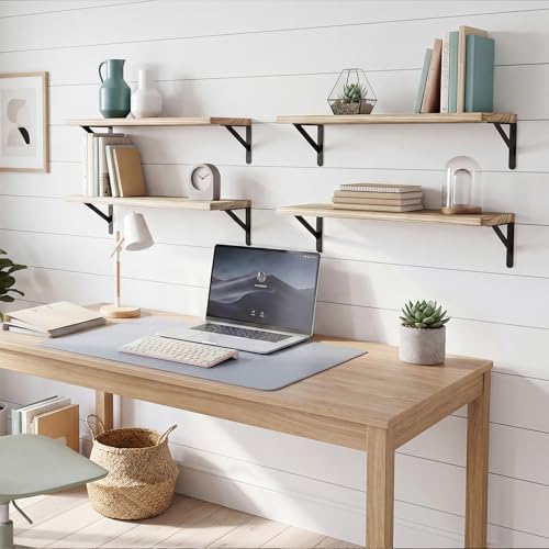 Image of YGEOMER Floating Shelves for Wall, 23in Light Carbonized Brown Wall Shelves for Living Room, Bathroom, Bedroom, Kitchen, Home Decor (Set of 4)