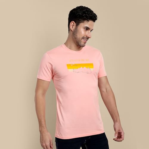 Image of ONE SKY Round Neck T Shirts for Men, Versatile Mens Wear, Mountain Print Round Neck Gents T-Shirt, Breathable, Pure Cotton Fabric, Relaxed Fit, Stylish & Durable, Easy to Care, Gift for Men