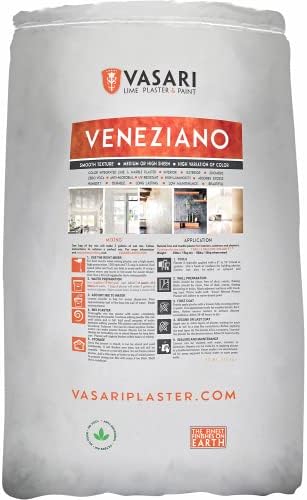 VASARI Lime Plaster & Paint | Veneziano Plaster (Smooth Finish) | Made from Natural Lime and Powdered Marble | color: Natural white #1 | size: 36 lbs Dry Bag (Makes 5 Gallons Plaster)
