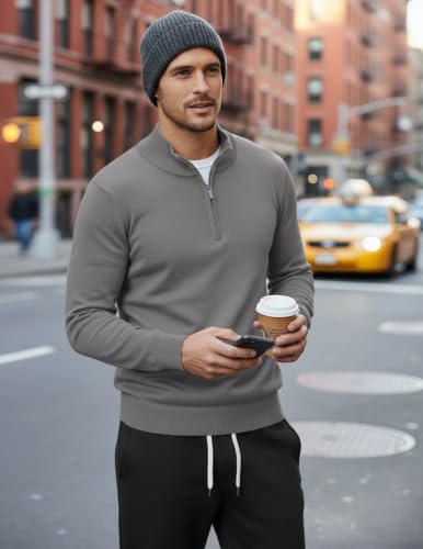 Image of COOFANDY Men's Quarter Zip Up Sweaters Slim Fit Lightweight Mock Pullover