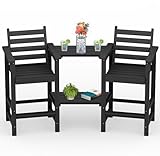 PLUUV Tall Adirondack Chairs Set of 2, All Weather HDPE Poly Bar Height Balcony Adirondack Chair with Removable Double Connecting Trays, Outdoor Adirondack Barstools for Deck, Patio, Yard, Pool, Lawn