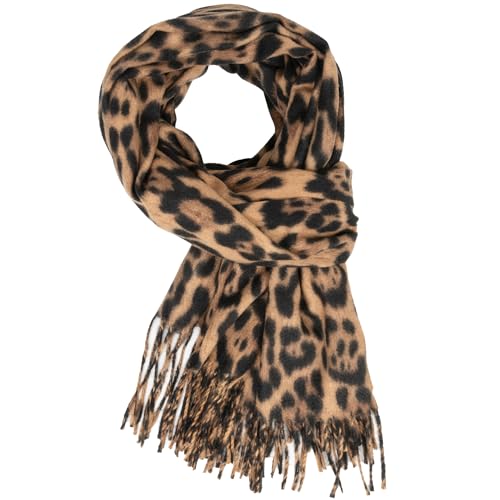 UTOWO Womens Leopard Print Shawl Scarf Fall-Winter Soft Warm Leopard Print Scarf Cashmere Feel Thick Warm Scarves
