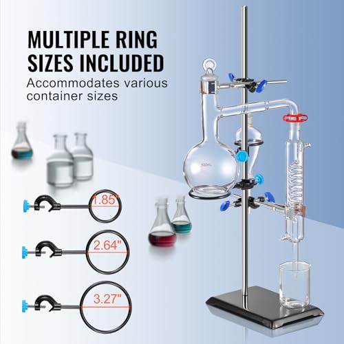 VEVOR Lab Stand Support, Laboratory Retort Support Stand Set, Steel Lab Stand 23.6" Rod and 8.3" x 5.7" Cast Iron Base, Includes Flask Clamps, a Burette Clamp and Cross Clamps