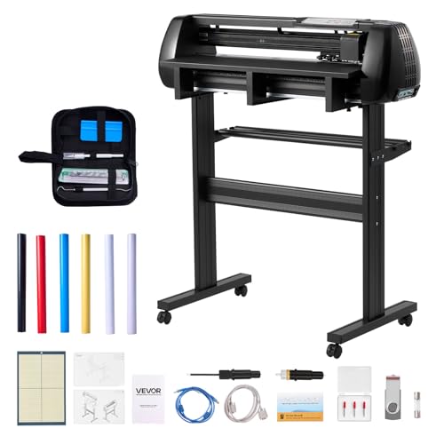 VEVOR Vinyl Cutter Machine, 28 inch Max Feed Width, Dual Blades, Adjustable Force and Speed, LED Display, Vinyl Plotter Cutter Printer Bundle with Sticker Sheets, Transfer Film, Signmaster Software