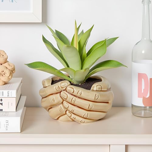 Image of Lasaki Hand Brown HT1 Ceramic Pots for Indoor Plants, Planters,gamla,Outdoor,Balcony,Home,Round,Garden, Office Decor,Succulent(L - 19.5 X W - 16 X H - 10 cm)(Plants not Included)