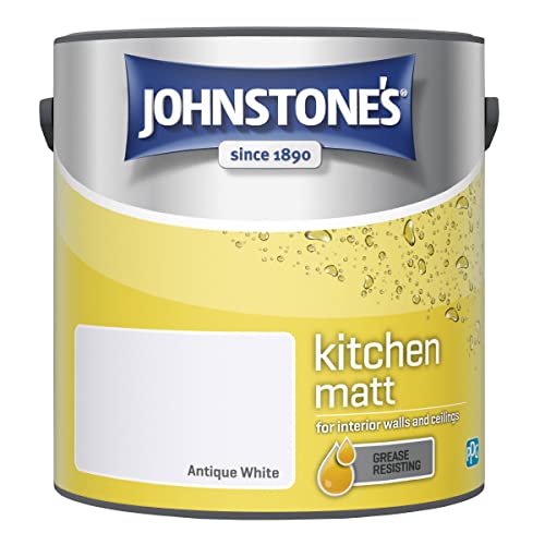 Johnstones - Kitchen Paint - Antique White - Matt Finish - Grease & Stain Resistant - Suitable for Kitchen Walls & Ceilings - Highly Durable - Low Odour - 12m2 Coverage per Litre - 2.5L