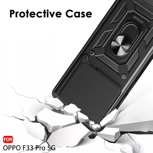 Image of TheGiftKart Tough Armor Bumper Back Cover Case for Oppo F33 Pro 5G | Kickstand & Ring Holder | 360 Degree Protection Back Cover Case for Oppo F33 Pro 5G (PC & TPU, Rotating Camera Cover, Black)