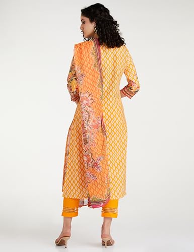 Image of BIBA Women Cotton Straight Kurta Slim Pants Suit Set