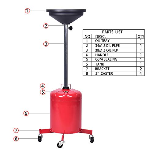 A A IN 5 Gallon Oil Drain Portable Steel Oil Drain, Waste Oil Drain with Wheel, Adjustable Height - Thumbnail 7