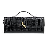 Beaguful Womens Fashion Leather Clutch Bag Crocodile Print Evening Handbag Crossbody Tote Bag Black