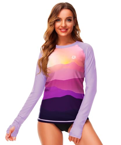 Image of Deerose Womens Gradient Rash Guard UPF 50+ Swim Shirts Surfing Top with Thumb Hole