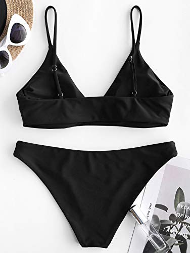 ZAFUL Women's Solid Spaghetti Strap Bralette Bikini Set Two Piece Swimsuit3
