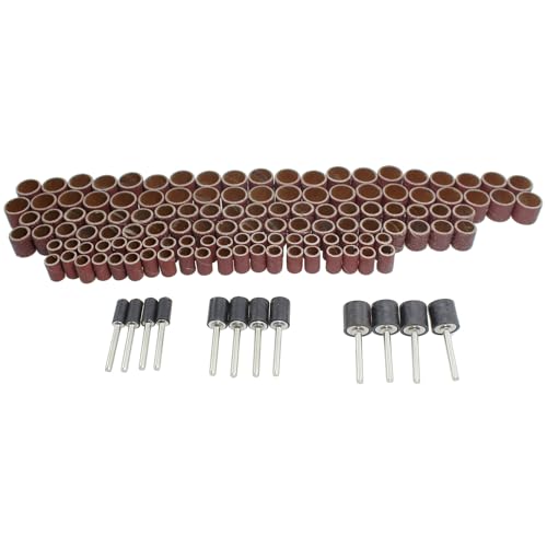 TAODAN 132PCS Silicon Carbide Drum Kit Sanding Drum Sleeve Sanding Drum Arbor Sanding Ring Kit Sanding Drum Arbor Sandpaper Ring Suitable for Grinding Machines Rotary Tool