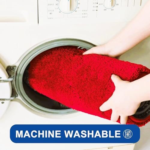 Image of Super Soft Microfiber Anti Skid & Anti Slip Water Absorbent Machine Washable Doormat for Bathroom, Office, Kitchen Size 16 x 24 Inch, Color-Red