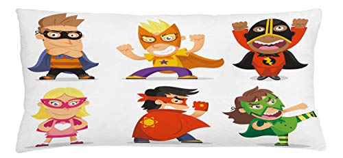 Lunarable Superhero Throw Pillow Cushion Cover, Dressed as Superheroes Funny Cartoon Illustration, Decorative Square Accent Pillow Case, 36